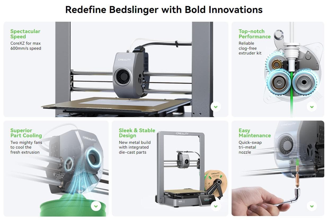 CREALITY ENDER-3 V3 3D PRINTER, Tehnologie: FDM, Volum printare: 220*220*250mm, Dimensiuni imprimanta: 358*374*498mm, 7.83kg, Viteza printare: ≤600mm/s, Acuratete: ±0.2mm, Inaltime strat: 0.1-0.35mm, Diametru filament: 1.75mm, transfer fisiere: USB drive / WLAN / Creality Cloud, diametru duza