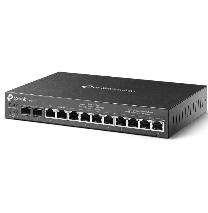 "Omada Gigabit VPN Router with PoE+ Ports and Controller Ability PORT: 2× Gigabit SFP WAN/LAN Port, 1× Gigabit RJ45 WAN Port, 1× Gigabit RJ45 WAN/LAN Ports, 8× Gigabit RJ45 LAN ports SPEC: 802.3at/af, 8 Ports with 110 W PoE Power, Desktop & Wall-mount Steel Case FEATURE: 3-in-1 (Router, PoE+ Switch