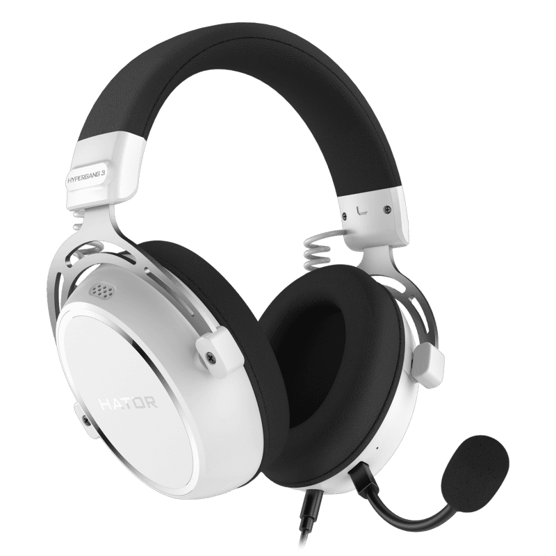 Casti gaming cu fir Hator Hypergang 3, material membrana compozit, frecventa raspuns 10Hz-44kHz, impendanta 32Ω, putere maxima 30mW, microfon detasabil unidirectional, sensibilitate -38 ±3dB, alb