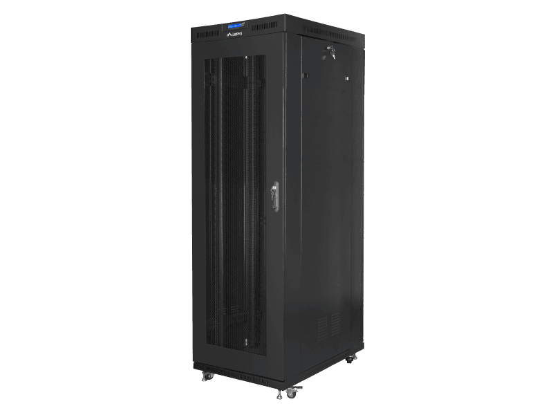 Cabinet rack Lanberg Free standing, size 19", ITC 27U, maximum static load 1200 kg, LCD panel, 6 slot uri pentru ventilatoare, greutate 111 kg, negru
