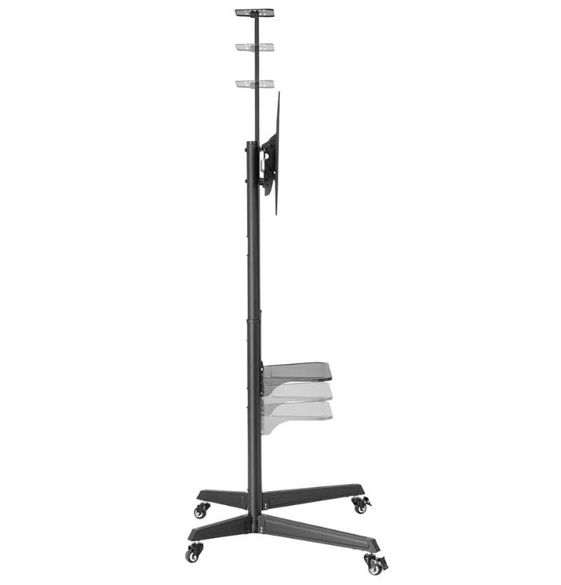 Stand podea mobil/fix Neomounts FL50-550BL1; pentru display-uri cu diagonale 37"-70", sistem de prindere VESA 100x100~600x400, greutate maxima suportata 50kg, tilt +5°/-12°, inaltime reglabila manual 1285-1450mm; management cabluri, 2 stalpi; dimensiuni 871x678x1966; culoare negru. Garantie 5 ani