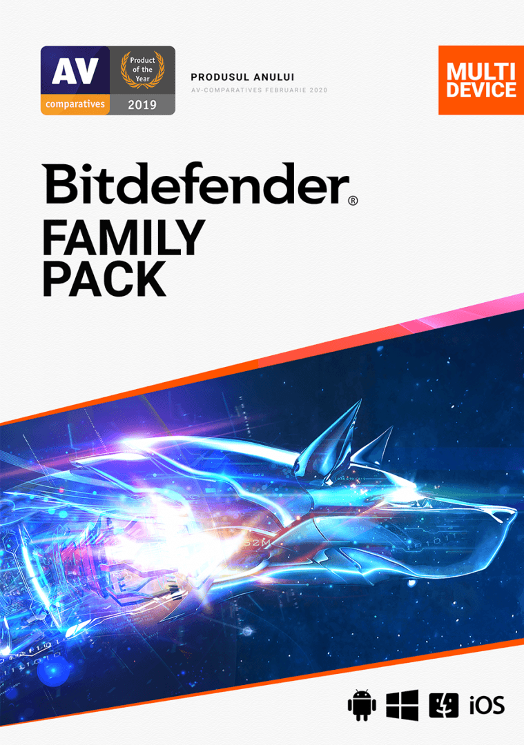 Licenta retail Bitdefender Family Pack - protectie anti-malwarecompleta pentru toata familia, disponibila pentru Windows, macOS, iOS si Android, valabila pentru 1 an, 15 dispozitive, new.