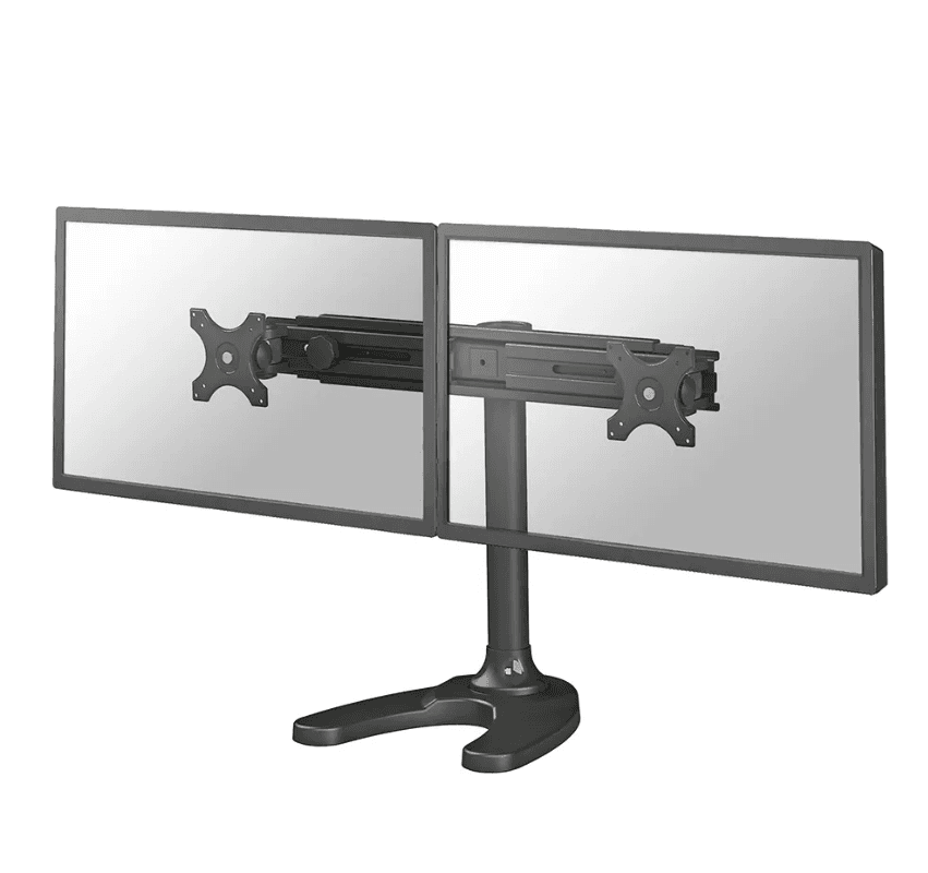 Suport dublu monitor de birou Neomounts FPMA-D700DD; pentru display-uri cu diagonale 19"-30", sistem de prindere VESA 75x75~100x100, greutate maxima suportata 8kg - per ecran, full motion, tilt +180°, swivel +180°, rotate +360°; inaltime reglabila manual 340-444mm; culoare negru. Garantie 5 ani
