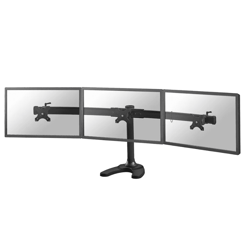 Suport triplu monitor de birou Neomounts FPMA-D700DD3; pentru display- uri cu diagonale 10"-27", sistem de prindere VESA 75x75~100x100, greutate maxima suportata 8kg - per ecran, swivel +45°, rotate +360°; inaltime reglabila manual 340-450mm; culoare negru. Garantie 5 ani