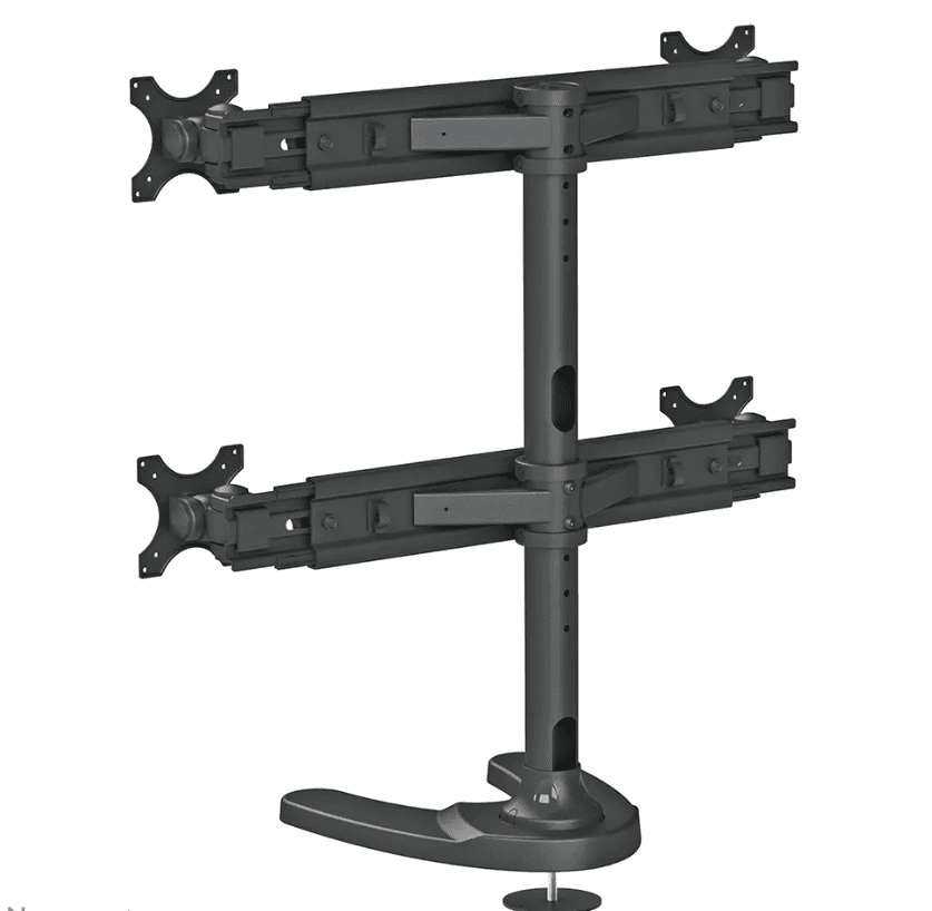 Suport cvadruplu monitor de birou Neomounts FPMA-D700DD4; pentru display-uri cu diagonale 19"-30", sistem de prindere VESA 75x75~100x100, greutate maxima suportata 8kg - per ecran, full motion, tilt +180°, swivel +180°, rotate +360°; inaltime reglabila manual 240-700mm; culoare negru. Garantie 5 ani