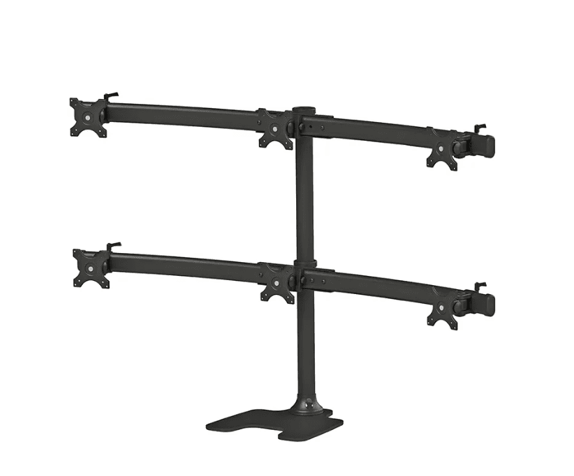 Suport 6 monitoare de birou Neomounts FPMA-D700DD6; pentru display-uri cu diagonale 10"-27", sistem de prindere VESA 100x100~100x100, greutate maxima suportata 8 - per ecrankg, full motion, tilt +180°, swivel +180°, rotate +360°; inaltime reglabila manual 320-888mm; culoare negru. Garantie 5 ani