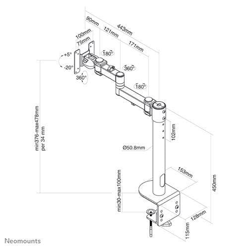Suport Monitor de Birou, Neomounts by Newstar FPMA-D960BLACKPLUS, 10" - 49", VESA 100x100, suporta pana la 20kg, negru
