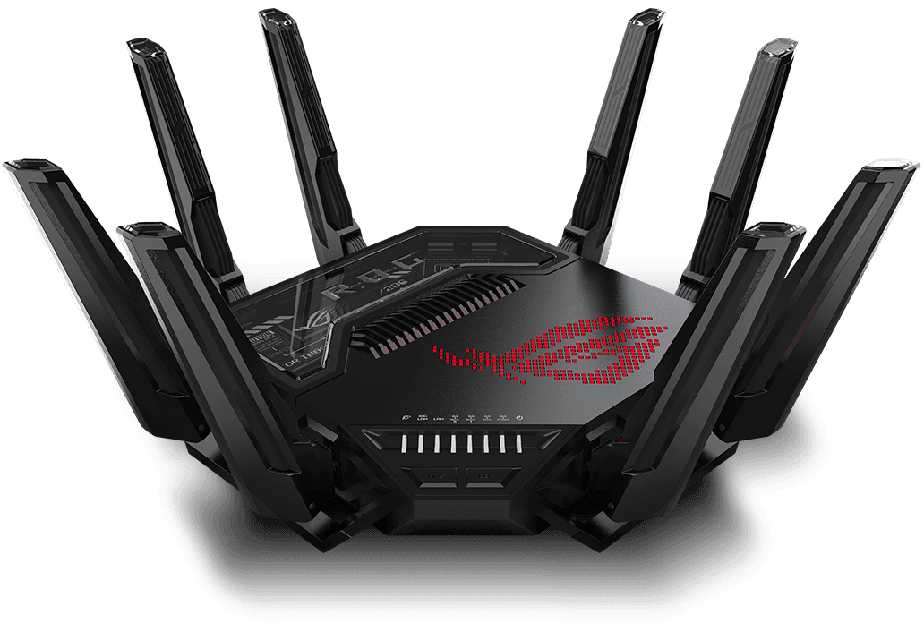 Router Asus Quad-Band ROG Rapture GT-BE98, WIFI-7, Standarde wireless: WiFi 6 (802.11ax), WiFi 7 (802.11be), IEEE 802.11a, IEEE 802.11b, IEEE 802.11g, IEEE 802.11n, IEEE 802.11ac, IPv4, IPv6, Segment Produs: BE25000, Viteza wireless: 1376+5764+5764+11529 Mbps, 8 x antene externe, Procesor: 2.6GHz