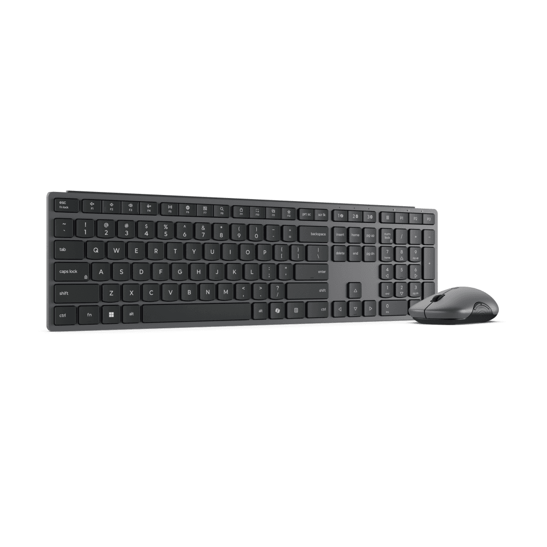 Kit wireless mouse & tastatura Lenovo 700 Modern Multi-Device Wireless Combo cu stand pentru teleofon; Mouse: pana la 4000DPI cu senzor: IR; numar de butoane: 8; conectivitate: receptor USB-A 2.4G si Bluetooth 5.4; layout tastatura: US; compatibil cu Windows 10, Windows 11; culoare: gri inchis (Luna