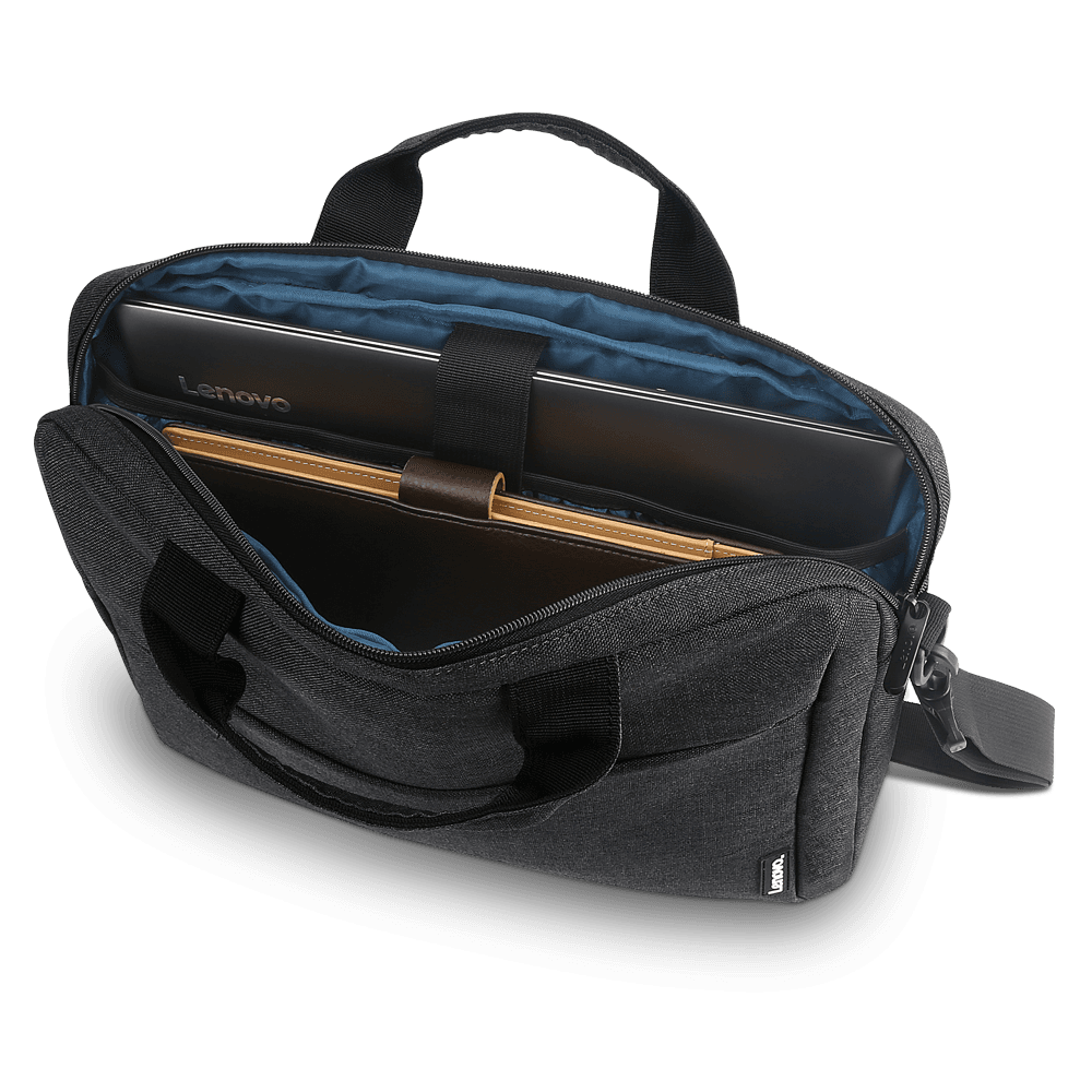 Geanta laptop Lenovo Casual Toploader T210, 15.6", Black, rezistent la apa, compartiment accesorii, compartiment laptop captusit, Material: Textil, Dimensiuni externe: 362 x 22 x 250 mm, Greutate: 465g