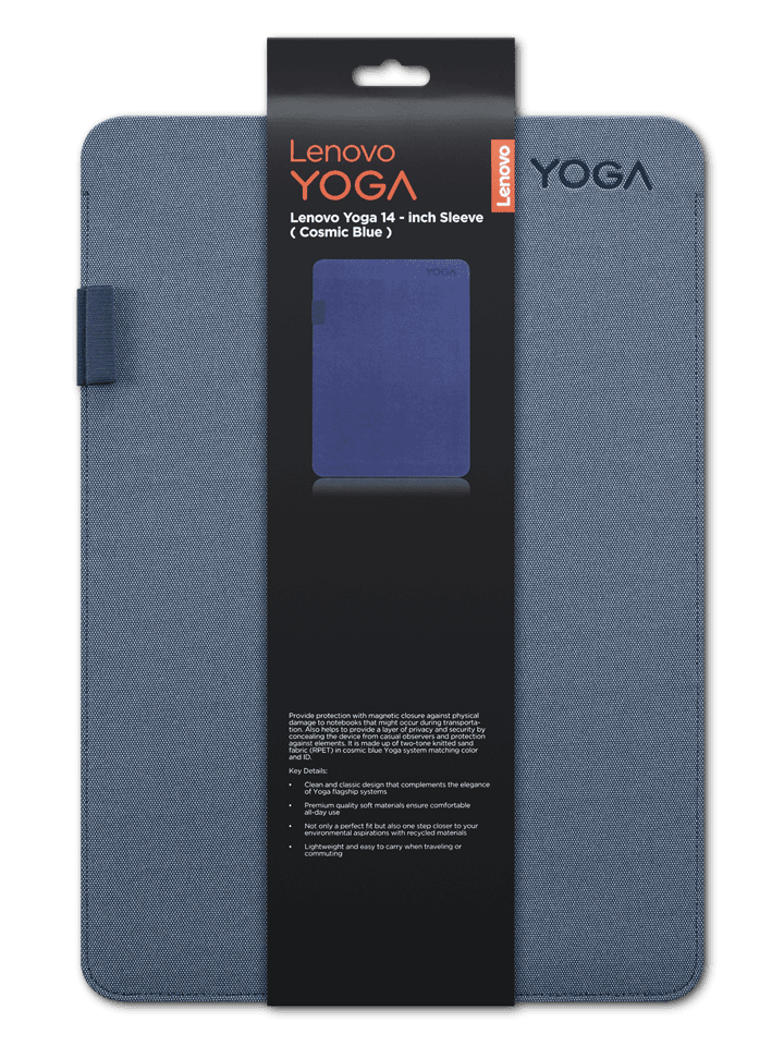 Husa Lenovo Yoga pentru laptop de 14 inch, fabricata din poliester; potrivita pentru dispozitive cu dimensiuni de pana la: 31.77 cm x 22.21 cm x 1.66 cm, culoare: albastru (cosmic blue)