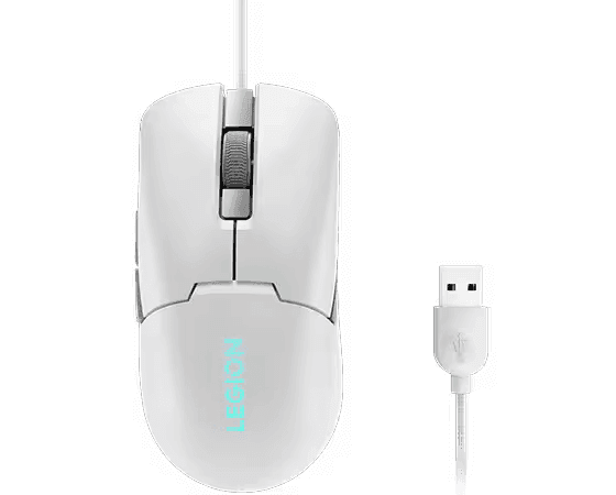Mouse gaming Lenovo Legion M300s, Iluminare RGB, 8k DPI, Sensor Pixart, Glacier White