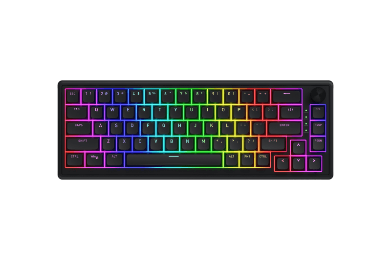 Tastatura cu fir Hator Skyfall 65, interfata USB, switch HATOR Aurum Sterling linear, material tasta OMA, buton de control multimedia, sistem de anulare a zgomotului integrat, negru