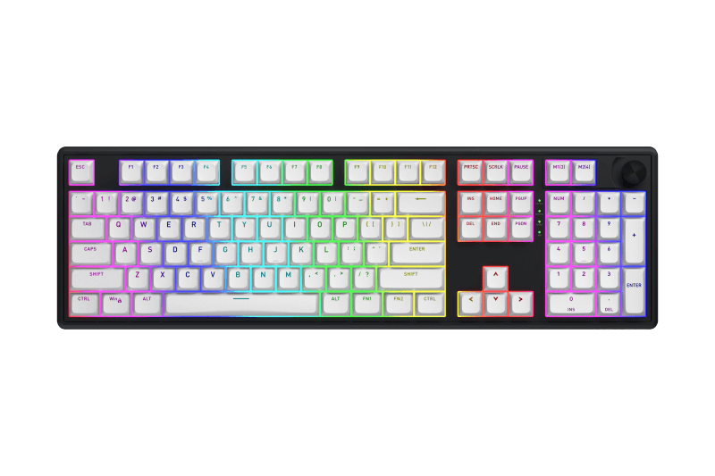 Tastatura wireless Hator Skyfall 100, interfata 2.4GHz, BT5.3, USB, polling rate 1000Hz, capacitate baterie 4000mAh, switch HATOR Aurum Lemon linear, material tasta OMA, buton de control multimedia, sistem de anulare a zgomotului integrat, alb-negru