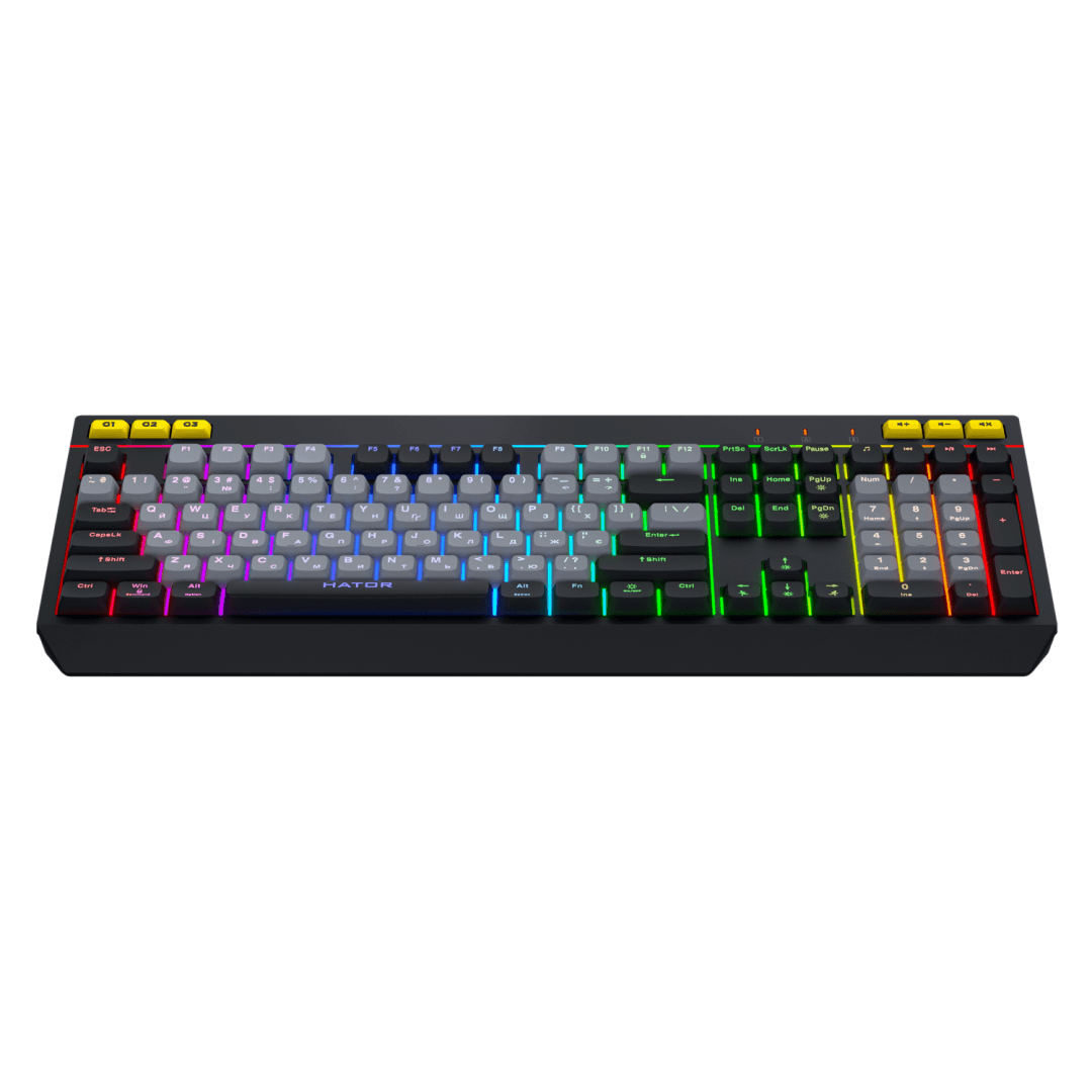 Tastatura cu fir Hator Icefall, membrana, conectivitate USB, polling rate 1000Hz, iluminare RGB pentru 8 zone diferite, tip switch membrana, material taste ABS cu gravare laser si acoperire UV, alb-negru