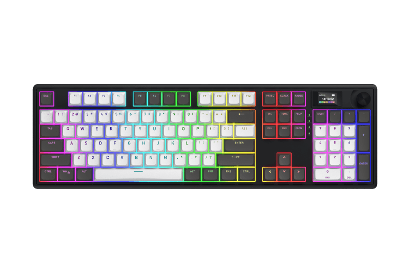 Tastatura wireless Hator Skyfall 100 Pro, interfata 2.4GHz, BT5.3, USB, polling rate 1000Hz, capacitate baterie 8000mAh, switch HATOR Aurum Vanila Silent linear, material tasta OMA, buton de control multimedia, sistem de anulare a zgomotului integrat, alb-negru