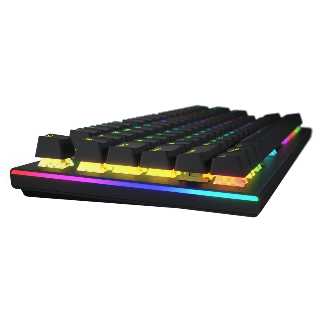 Tastatura mecanica cu fir Hator Gravity X TKL conectivitate USB, polling rate 1000Hz, iluminare RGB cu functia de a customiza fiecare tasta individual, tip switch HATOR Aurum Orange Linear rev.2.0, durata de viata switch 70M de clickuri, material taste ABS, profil  OEM, negru