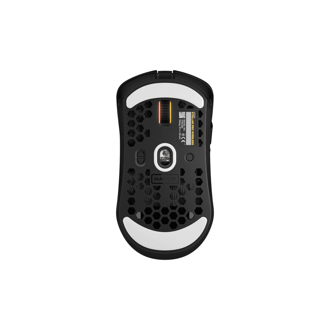 Mouse wireless Hator Stellar Pro, conectivitate 2.4GHz, bluetooth si USB, polling rate pana la 1000Hz, capacitate baterie 300mAh, durata de viata baterie in modul wireless pana la 18 ore (iluminare pornita), pana la 42 de ore (iluminare oprita), timp incarcare 2 ore, tip senzor Optical PixArt 3395