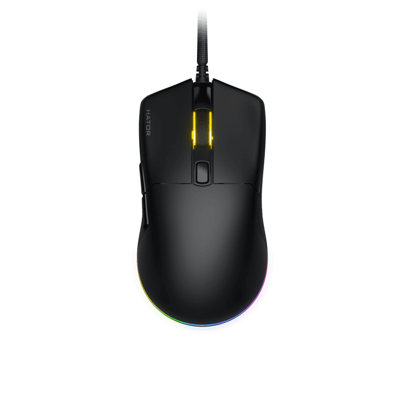Mouse gaming cu fir Hator Pulsar 3, conectivitate USB, polling rate pana la 1000Hz, senzor Optical PixArt PMW 3311, rezolutie maxima 12000 DPI, switch HATOR® Optical 100M, iluminare RGB 16.8M culori, side switch Kailh 3M, negru