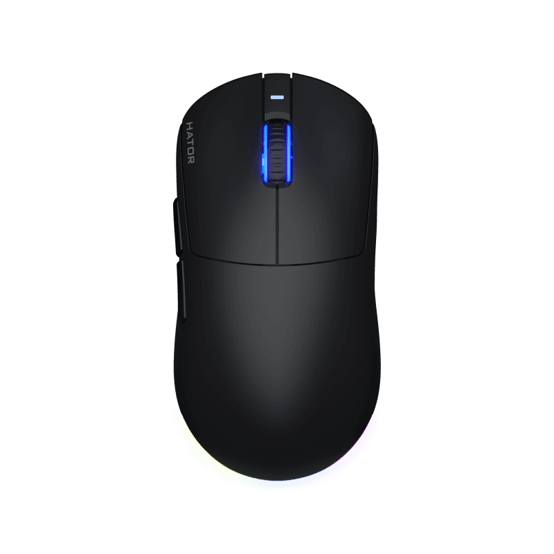 Mouse wireless Hator Quasar 3, conectivitate 2.4GHz, bluetooth si USB, polling rate pana la 1000Hz, rezolutie maxima 12000 DPI, capacitate baterie 600 mAh, durata de viata baterie in modul wireless pana la 100 ore, timp incarcare 2 ore, switch HATOR® Optical 100M, side switch Huano 3M, iluminare RGB