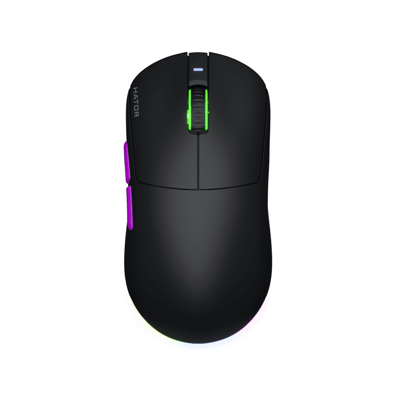Mouse wireless Hator Quasar 3 ULTRA 8K, conectivitate 2.4GHz, bluetooth 5.4 si USB, polling rate pana la 8000Hz, senzor PixArt 3395, rezolutie maxima 30000 DPI, capacitate baterie 500 mAh, durata de viata baterie in modul wireless pana la 52 ore, timp incarcare 2 ore, switch  HATOR® Optical 100M