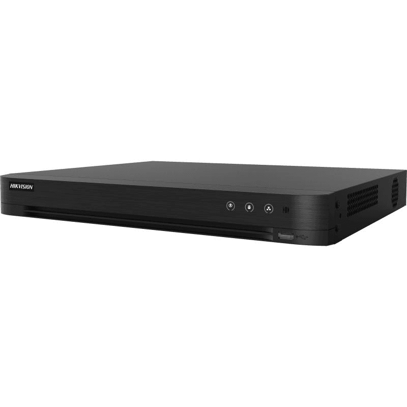 DVR Hikvision AcuSense 4 canale 5MP IDS-7204HUHI-M2/X, H.265 Pro+/H.265 Pro/H.265/H.264+/H.264 video compression, BNC interface (1.0 Vp-p, 75 Ω), supporting coaxitron connection, up  to 8-ch IP camera inputs(up to 8MP), pana la 4K/8MP @ 8fps(1-ch); 3K/5MP @12fps encoding capability, intrari