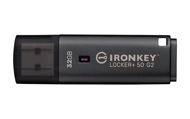 Kingston Technology IronKey Locker+ 50 G2. Capacity: 32 GB, Device interface: USB Type-A, USB version: 3.2 Gen 1 (3.1 Gen 1), Read speed: 145 MB/s, Write speed: 115 MB/s. Form factor: Cap. Weight: 22.94 g. Product colour: Black