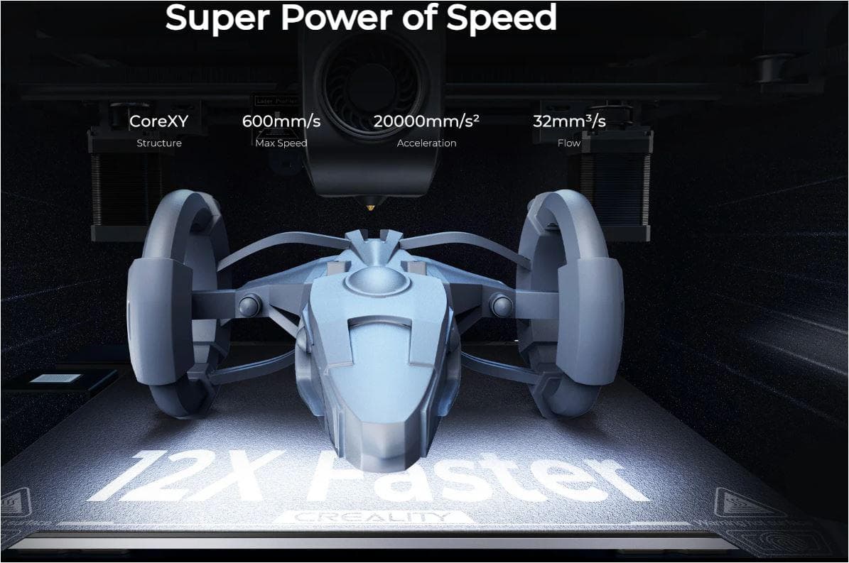 Imprimanta 3D Creality K1 MAX, Tehnologie FDM, viteza printare 600mm/s, Precizie 100 +/-0.1mm, Diametru filament: 1.75mm, tip filament compatibil: ABS/PLA/PETG/PET/TPU/PA/ABS/ASA/PC/PLA-CF/PA-CF/PET-CF, Transfer fisier: USB drive,WIFI temperatura duza:300 C, Format fisier: G-code,Software: Creality