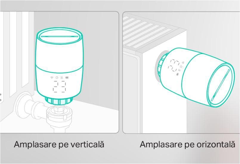 TP-LINK KE100, Termostat smart wireless pentru calorifer, 2.4 GHz Wi-Fi, 868 MHz, Android 5.0 sau mai recentă, iOS 10 sau mai recentă.