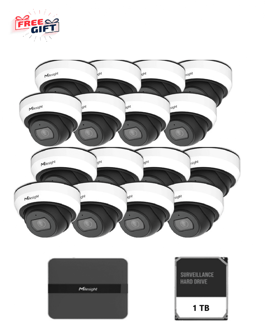 Kit supraveghere video Milesight 16 camere Dome MS-C2973-PD + 1 NVR  MS- N5016-PE