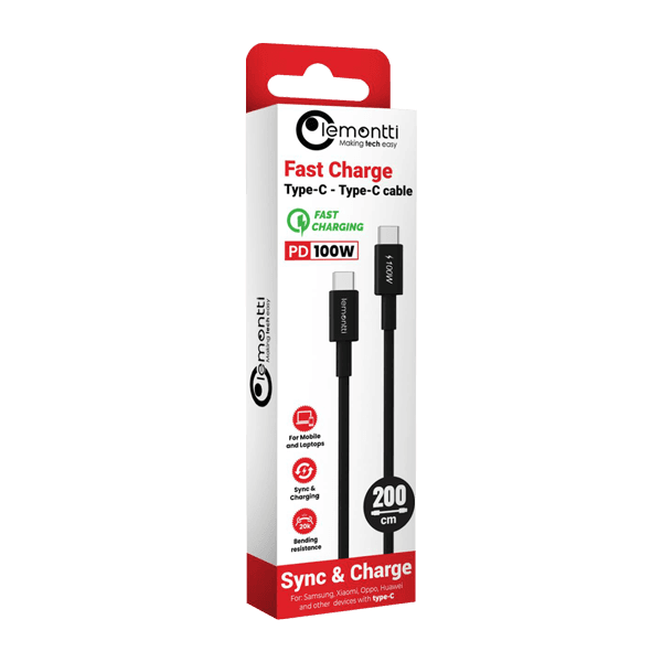 Cablu Lemontti Fast Charge Type-C la Type-C, PD, 100W, lungime 2m, Negru
