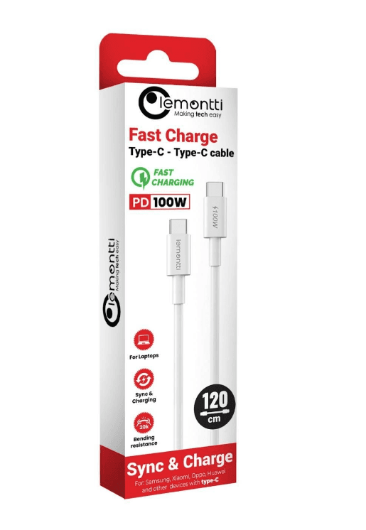 Cablu Lemontti Fast Charge Type-C la Type-C, PD, 100W, lungime1.2m, Alb