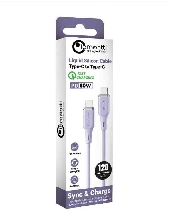 Cablu Lemontti Liquid Silicon Type-C la Type-C, Fast Charge, PD 60W, lungime 1.2m, Mov