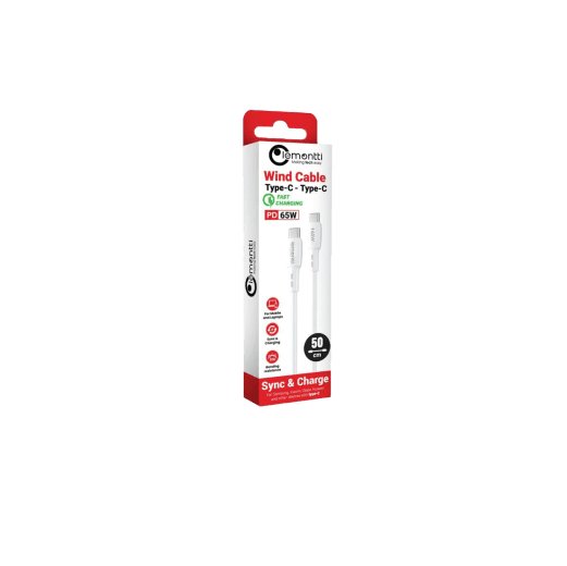 Cablu Lemontti Wind Fast Charge Type-C la Type-C, PD 65W, lungime 0.5m, Alb