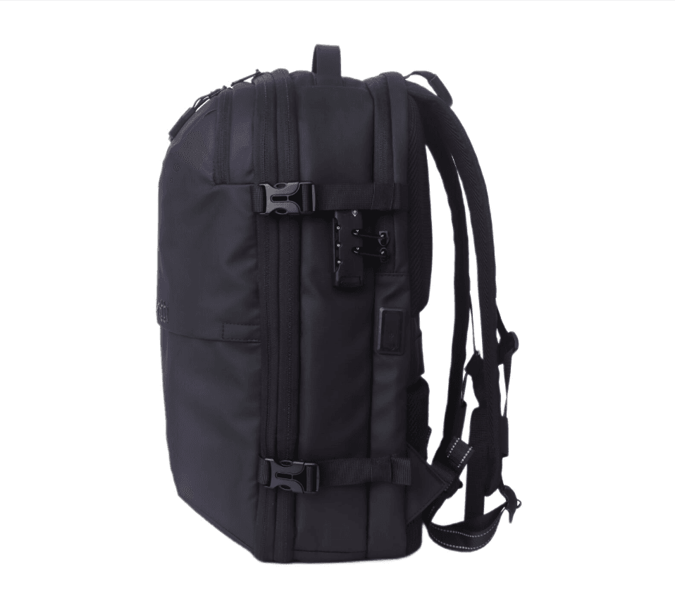 Lemontti Rucsac Smart Premium cu Vacuum si pompa vid 5 capete inclusa, 30-60L pentru cabina avion, impermeabil, doua mufe incarcare USB: USB-A si Type-C, extensie suplimentara, sistem antifurt, Negru