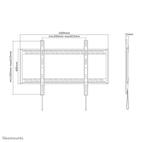 Suport TV fix de perete Neomounts, 60"- 100", VESA 900x600mm, suporta pana la 125kg, negru