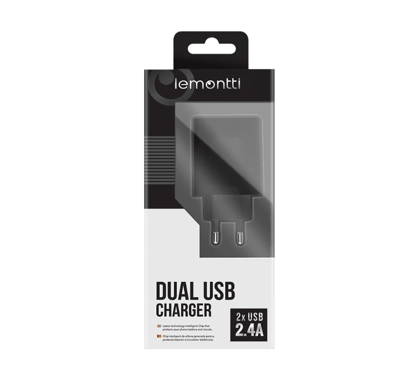 Lemontti Incarcator Retea 2.4A 2 porturi USB-A Negru