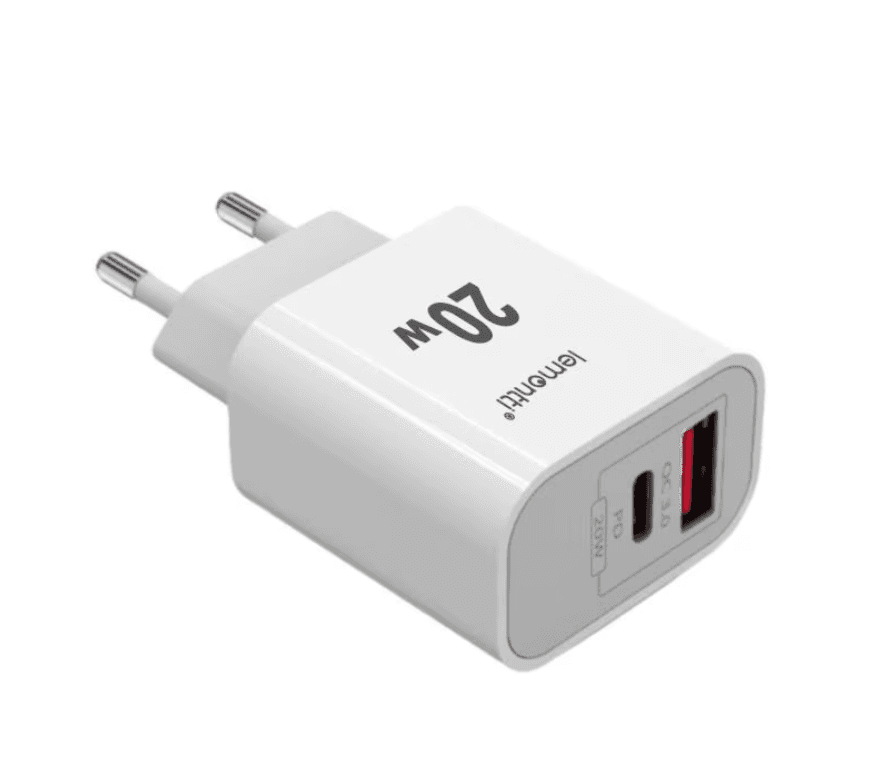 Lemontti Set Incarcator Retea Fast Charge 20W 1 x PD Type-C + 1 x USB-A Quick Charge 3.0 si cablu Type-C-Type-C 20W 1m Alb