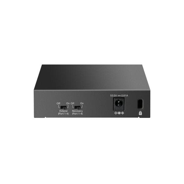 "5-Port 10/100 Mbps Desktop Switch with 4-Port PoE PORT: 4× 10/100 Mbps PoE Ports, 1× 10/100 Mbps Non-PoE Port SPEC: 802.3af, 41 W PoE Power, Desktop Steel Case FEATURE: Extend Mode for 250m PoE Transmitting, PoE Auto Recovery, Plug and Play"