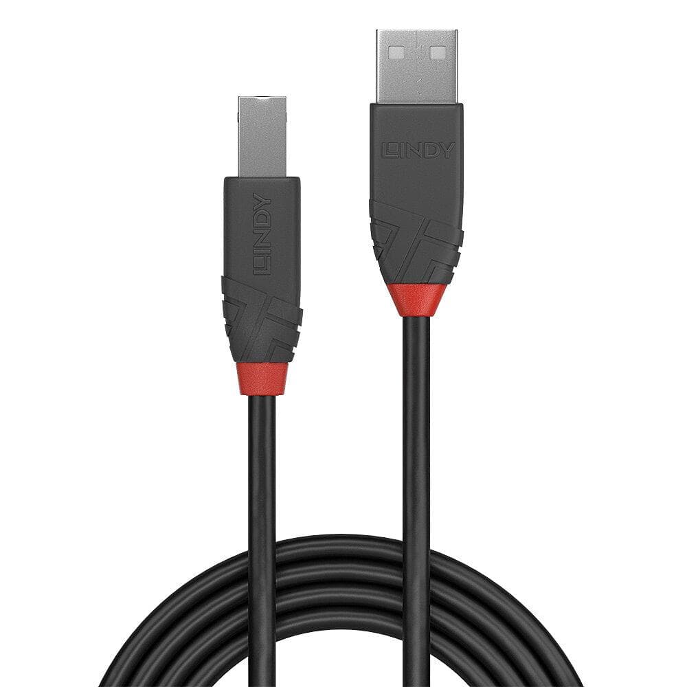Cablu Lindy USB A la USB B Anthra Line, lungime 1m, latime de banda suportata 480Mbps, minimum band radius 16mm (0.63in), negru