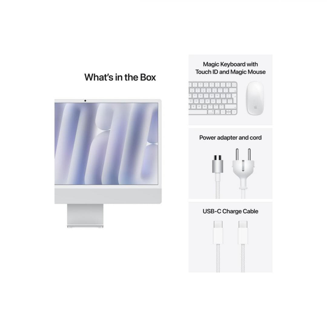 Apple iMAC 24" Retina 4.5k/ Apple M4 (CPU 10-core, GPU 10-core, Neural Engine16-core)/16GB/256GB - Silver - INT KB (2024), Nano-texture glass