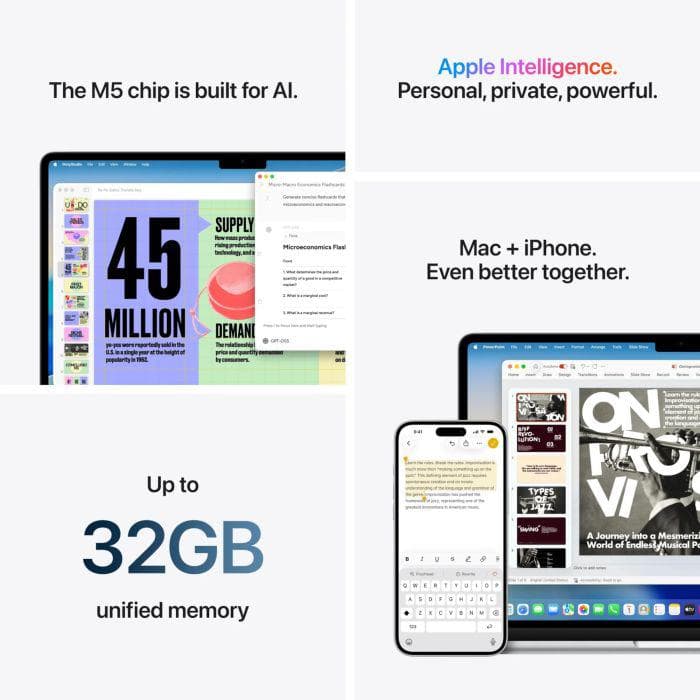 MacBook Air 13.6" Retina/Apple M5 (CPU 10-core, GPU 10-core, NeuralEngine16-core)/16GB/1TB - Silver - INT KB (No Adapter) - 2026