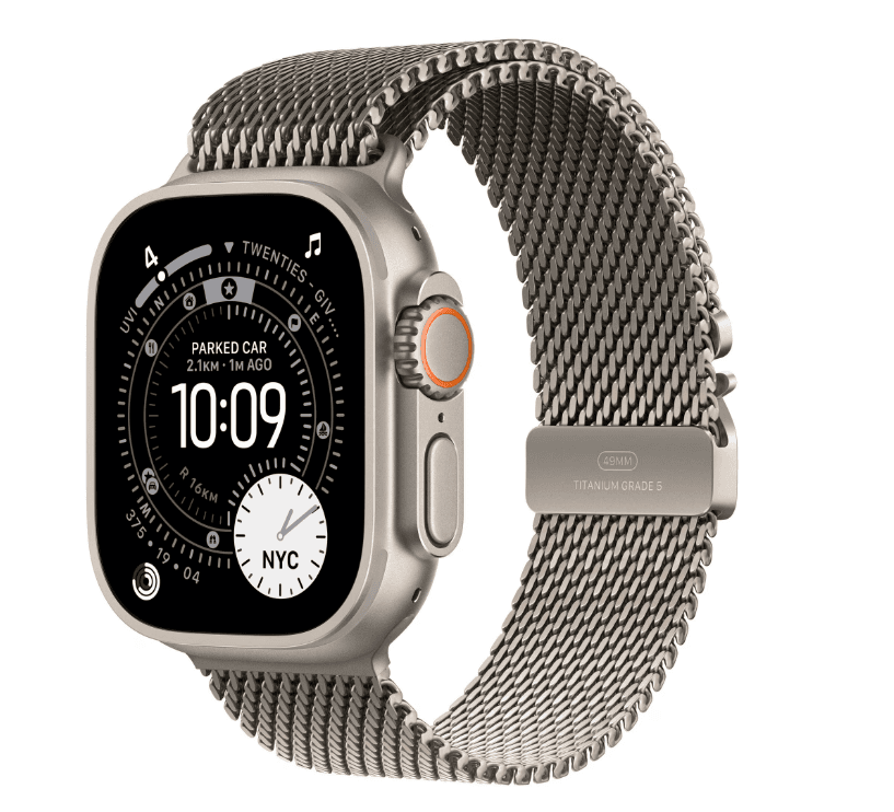 Apple Watch Ultra 3 GPS + Cellular 49mm Natural Titanium Case with Natural Titanium Milanese Loop - Small