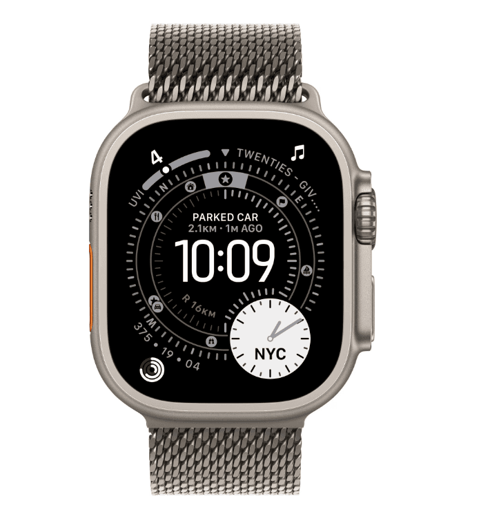 Apple Watch Ultra 3 GPS + Cellular 49mm Natural Titanium Case with Natural Titanium Milanese Loop - Large