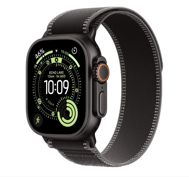 Apple Watch Ultra 3 GPS + Cellular 49mm Black Titanium Case with Black/Charcoal Trail Loop - S/M