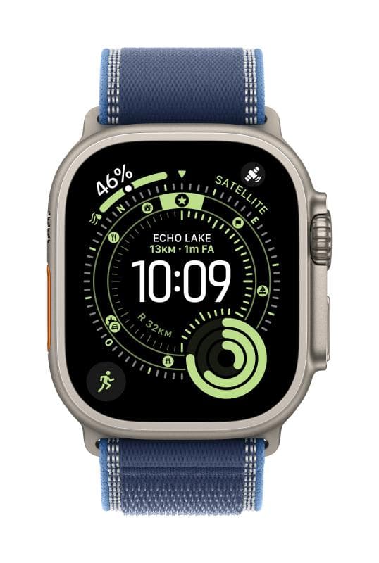 Apple Watch 49mm Blue/Bright Blue Trail Loop - S/M - Natural Titanium Finish