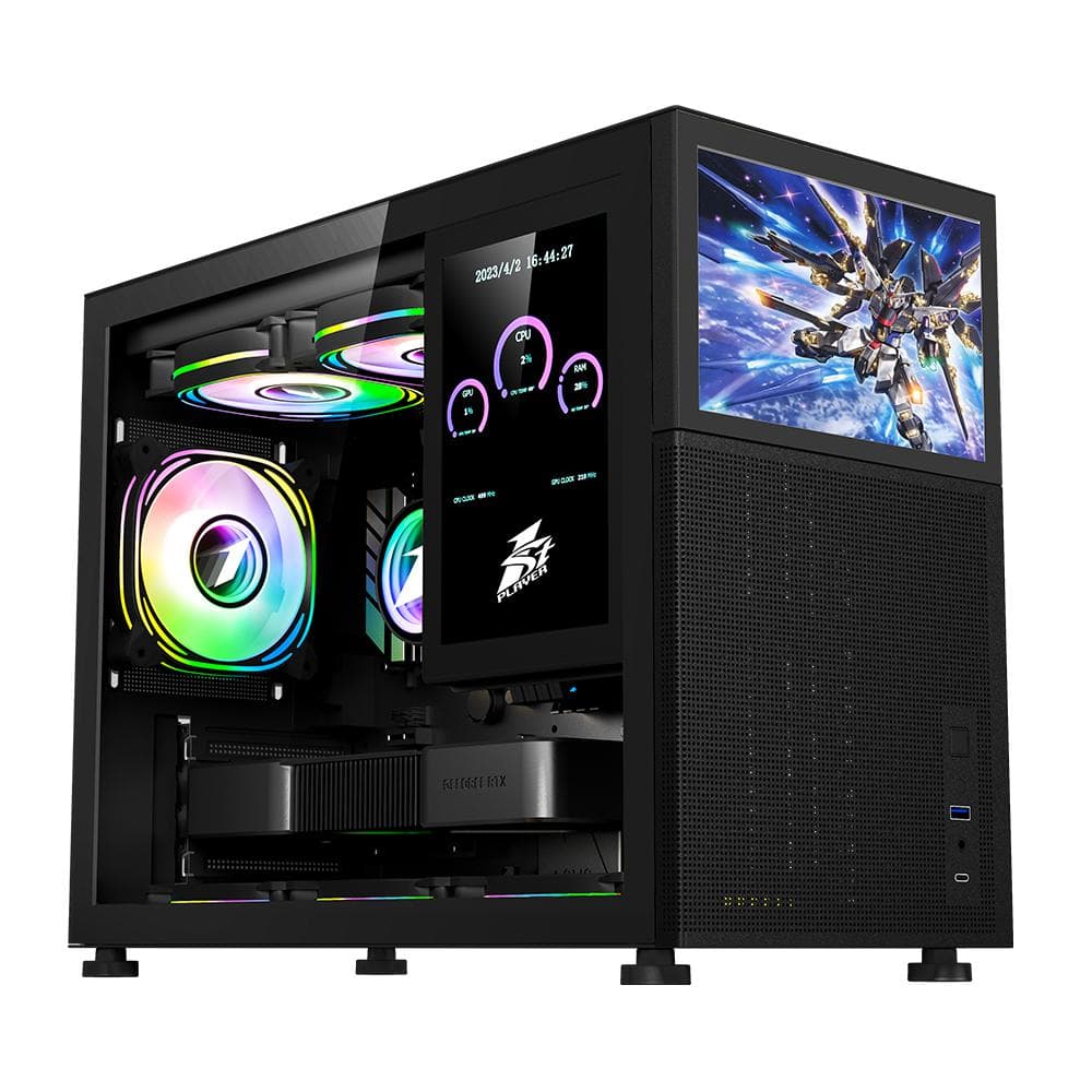 Carcasa 1stPlayer® MI6-EV, Micro-ATX, display 8 inches, 4 ventilatoare aRGB, negru