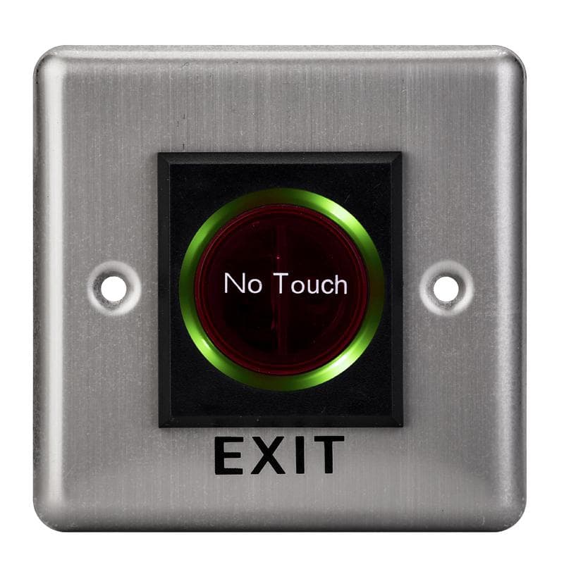 Buton de iesire cu infrarosu, incastrabil, ND-EB15-2;Iesire contact:NO/NC; Icon: No Touch; LED stare Bi-color: albastru- verde; Distanta actionare: 5-15cm; Dimensiuni: (L x W x H)86 x 86 x 25mm;