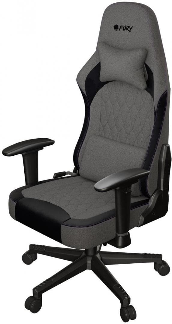 Scaun gaming FURY SHINAI S8, material fabric, reglabil pe inaltime, greutate maxima suportata 130 kg, inaltime scaun reglabil 30.5 - 37.5 cm, spatar ajustabil 135°, dimensiuni roti 60mm,  echipat cu piston cu gaz clasa 4, manere 1D, gri