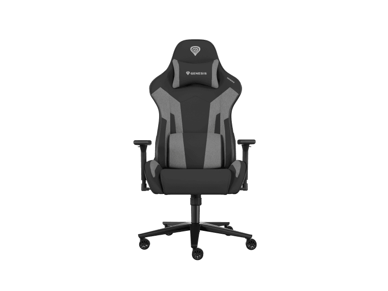 Scaun gaming Genesis Nitro 720, material Synthetic PU + Textil, reglabil pe inaltime, greutate maxima suportata 150 kg, inaltime scaun reglabil 46.5 - 53.5 cm, spatar ajustabil 135°, dimensiuni roti 60mm,  echipat cu piston cu gaz clasa 4, manere 3D, negru/gri